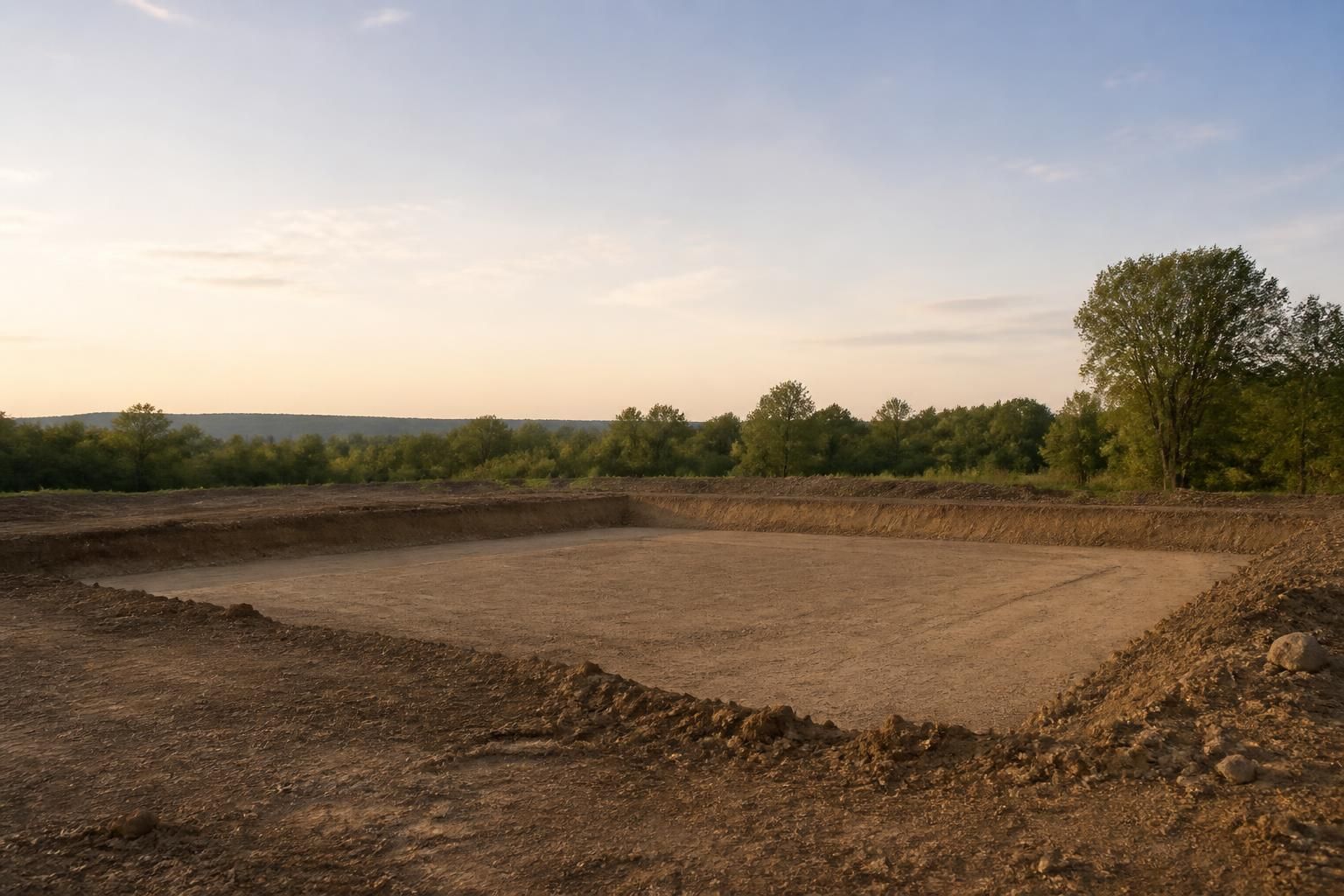 Open cleared property with a finished excavation area.